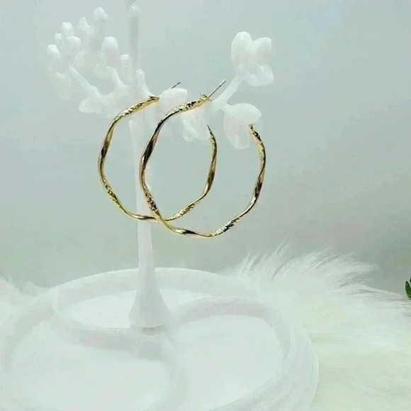 Women's Twisted Circle Design Hoop Earrings in Gold - Picture 5 of 6